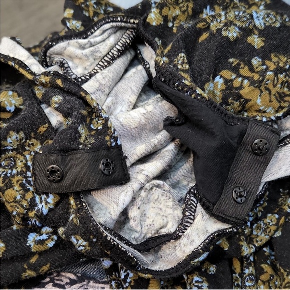 Free People Turnt Bodysuit Top V-neck Night Combo Floral Black Khaki Green L - Picture 10 of 16